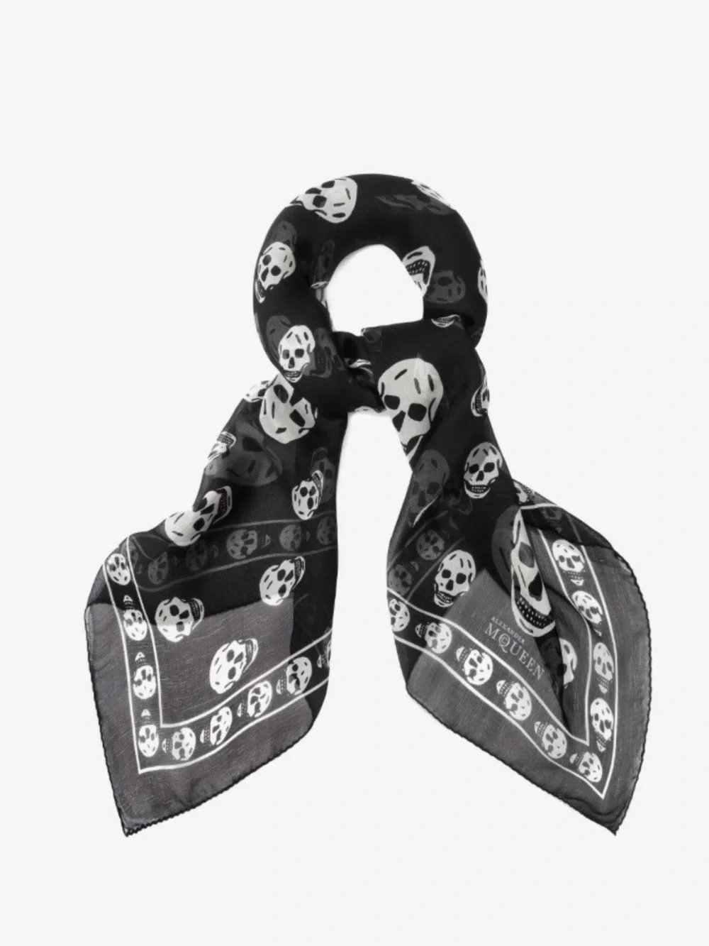 Alexander McQueen Skull Print Black Silk Scarf NWOT